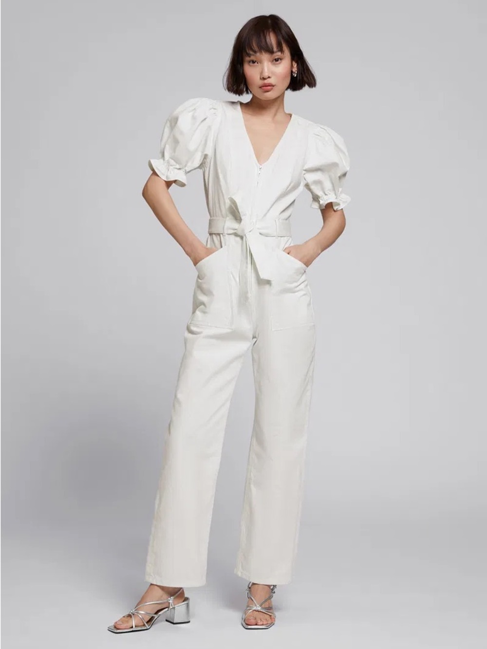 And Other Stories brand White Puff-Sleeve Utility Jumpsuit